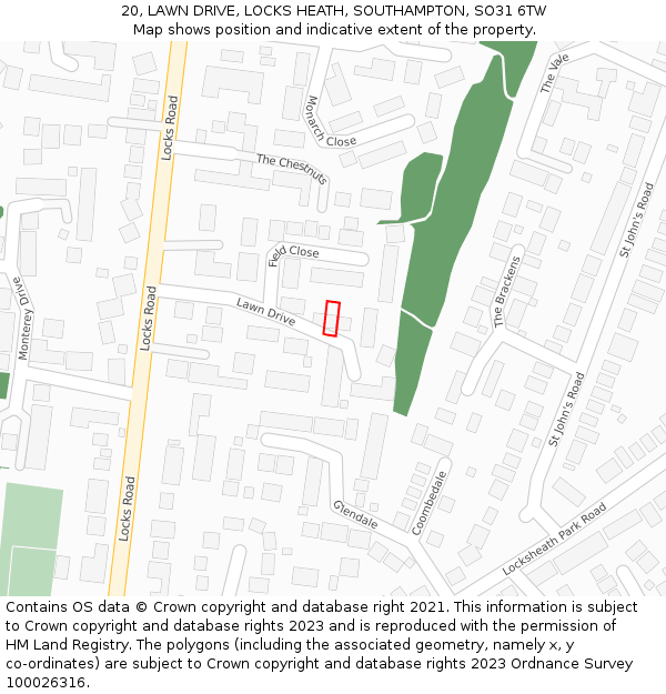 20, LAWN DRIVE, LOCKS HEATH, SOUTHAMPTON, SO31 6TW: Location map and indicative extent of plot