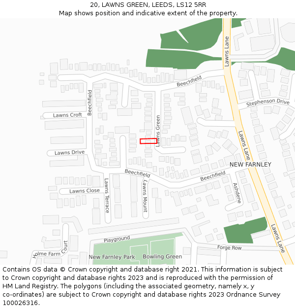 20, LAWNS GREEN, LEEDS, LS12 5RR: Location map and indicative extent of plot