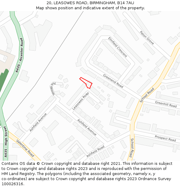 20, LEASOWES ROAD, BIRMINGHAM, B14 7AU: Location map and indicative extent of plot