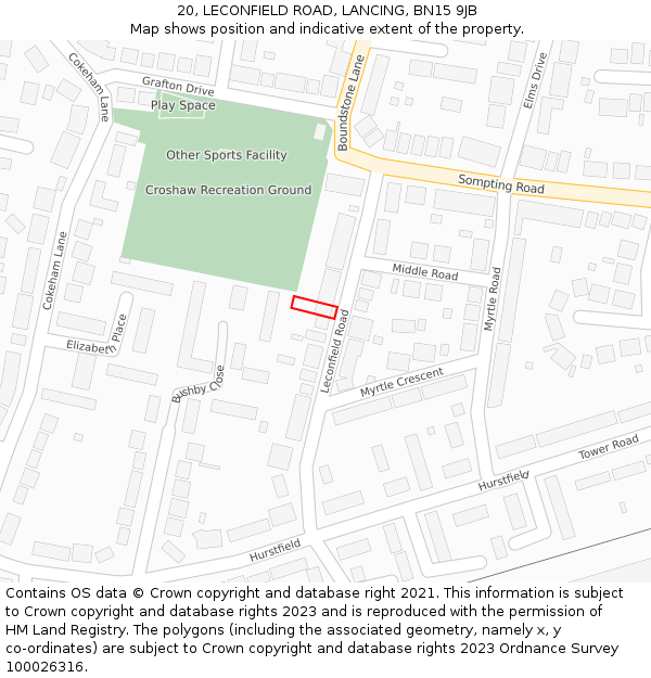 20, LECONFIELD ROAD, LANCING, BN15 9JB: Location map and indicative extent of plot