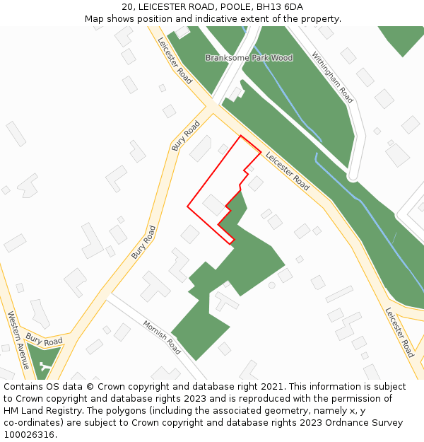 20, LEICESTER ROAD, POOLE, BH13 6DA: Location map and indicative extent of plot