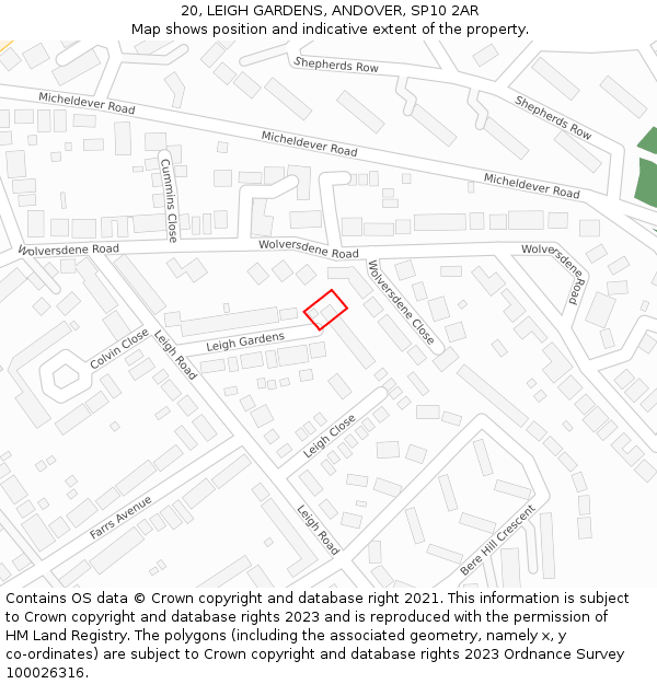 20, LEIGH GARDENS, ANDOVER, SP10 2AR: Location map and indicative extent of plot