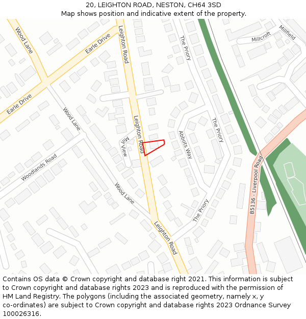 20, LEIGHTON ROAD, NESTON, CH64 3SD: Location map and indicative extent of plot