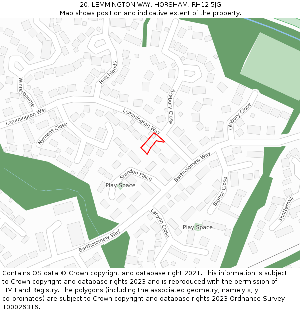 20, LEMMINGTON WAY, HORSHAM, RH12 5JG: Location map and indicative extent of plot