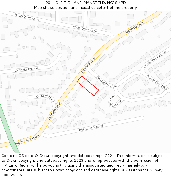 20, LICHFIELD LANE, MANSFIELD, NG18 4RD: Location map and indicative extent of plot