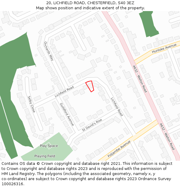 20, LICHFIELD ROAD, CHESTERFIELD, S40 3EZ: Location map and indicative extent of plot