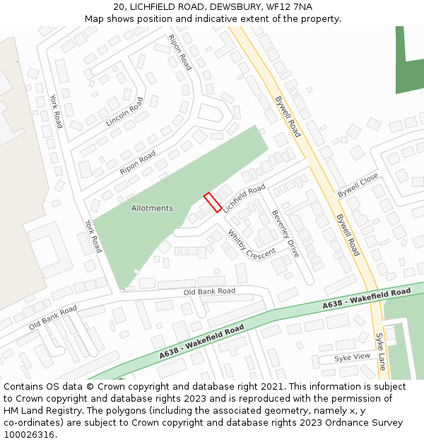 20, LICHFIELD ROAD, DEWSBURY, WF12 7NA: Location map and indicative extent of plot