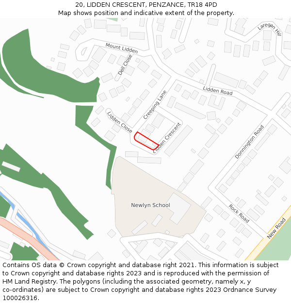 20, LIDDEN CRESCENT, PENZANCE, TR18 4PD: Location map and indicative extent of plot