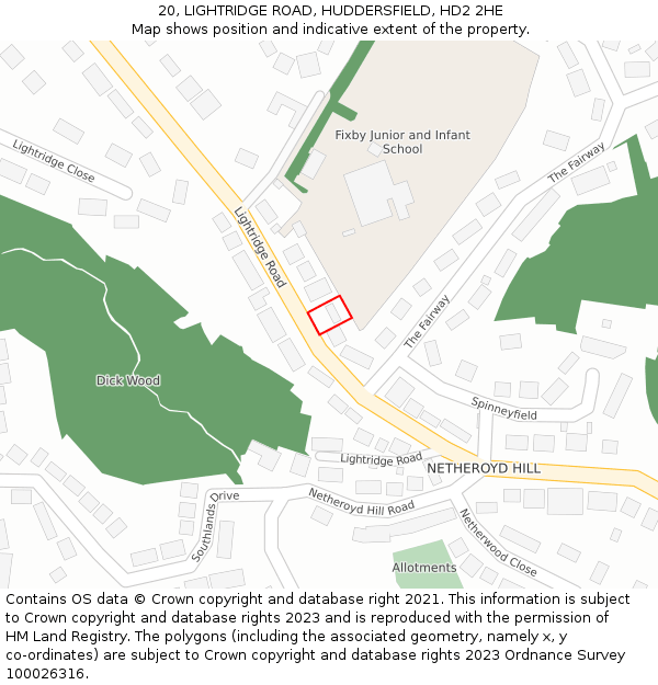 20, LIGHTRIDGE ROAD, HUDDERSFIELD, HD2 2HE: Location map and indicative extent of plot