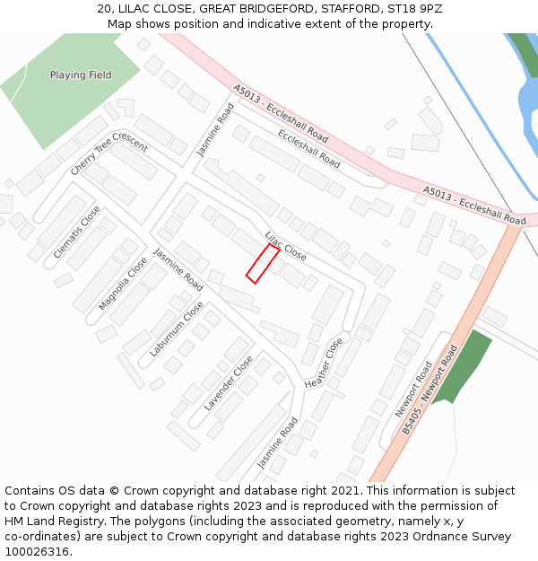 20, LILAC CLOSE, GREAT BRIDGEFORD, STAFFORD, ST18 9PZ: Location map and indicative extent of plot