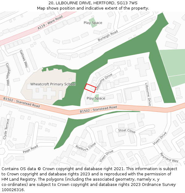 20, LILBOURNE DRIVE, HERTFORD, SG13 7WS: Location map and indicative extent of plot