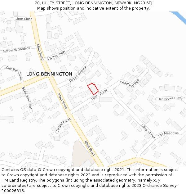 20, LILLEY STREET, LONG BENNINGTON, NEWARK, NG23 5EJ: Location map and indicative extent of plot