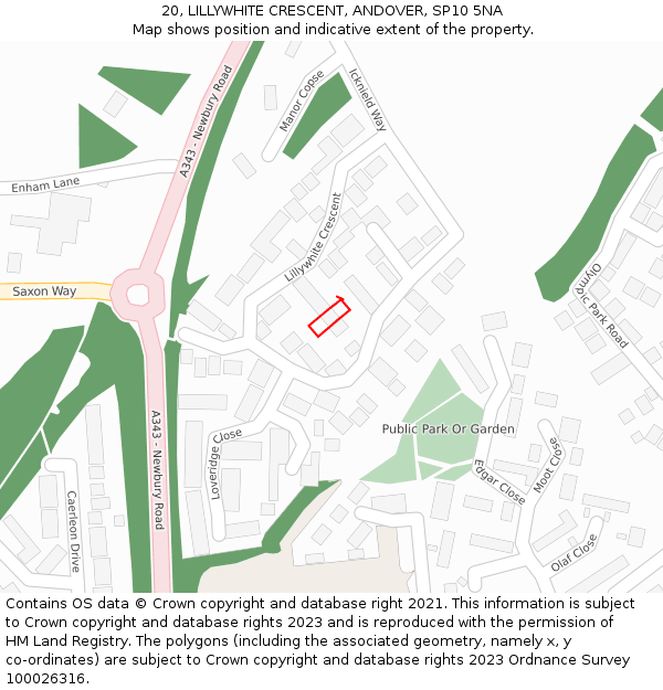 20, LILLYWHITE CRESCENT, ANDOVER, SP10 5NA: Location map and indicative extent of plot