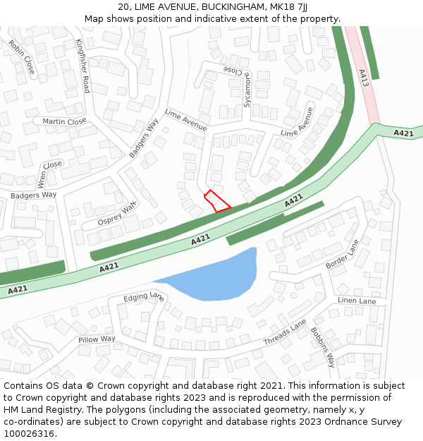 20, LIME AVENUE, BUCKINGHAM, MK18 7JJ: Location map and indicative extent of plot