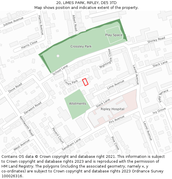 20, LIMES PARK, RIPLEY, DE5 3TD: Location map and indicative extent of plot