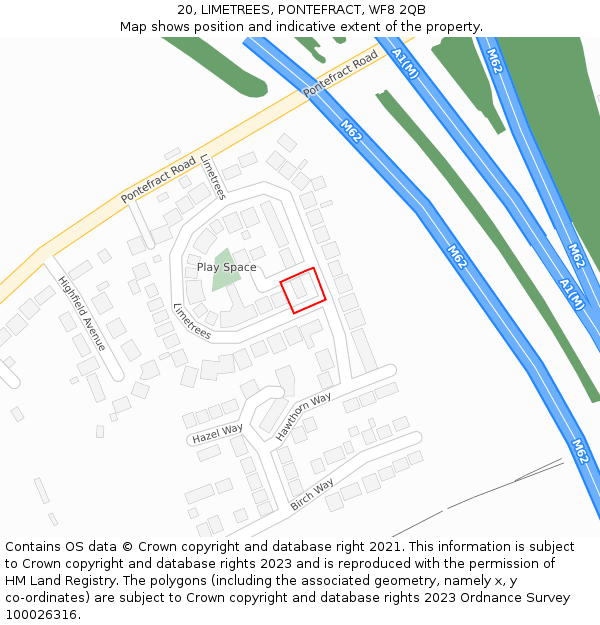 20, LIMETREES, PONTEFRACT, WF8 2QB: Location map and indicative extent of plot