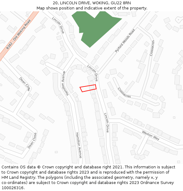 20, LINCOLN DRIVE, WOKING, GU22 8RN: Location map and indicative extent of plot
