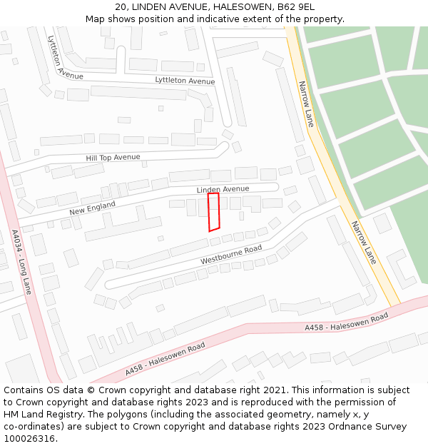 20, LINDEN AVENUE, HALESOWEN, B62 9EL: Location map and indicative extent of plot