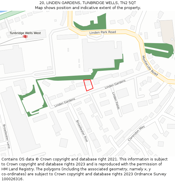 20, LINDEN GARDENS, TUNBRIDGE WELLS, TN2 5QT: Location map and indicative extent of plot