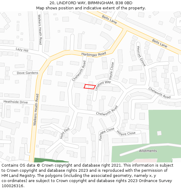 20, LINDFORD WAY, BIRMINGHAM, B38 0BD: Location map and indicative extent of plot