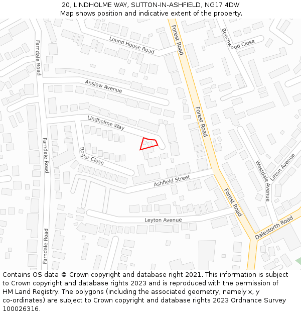 20, LINDHOLME WAY, SUTTON-IN-ASHFIELD, NG17 4DW: Location map and indicative extent of plot