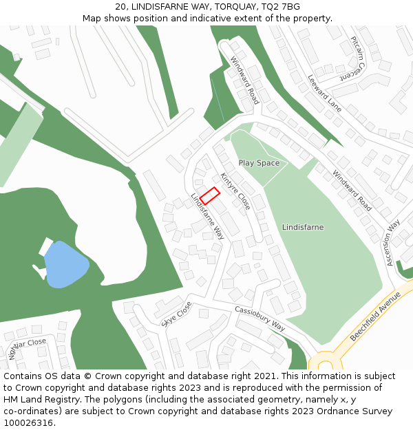 20, LINDISFARNE WAY, TORQUAY, TQ2 7BG: Location map and indicative extent of plot