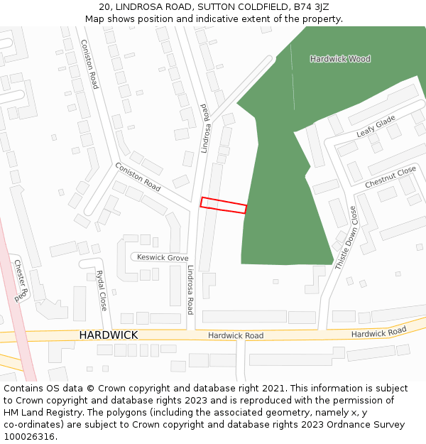 20, LINDROSA ROAD, SUTTON COLDFIELD, B74 3JZ: Location map and indicative extent of plot