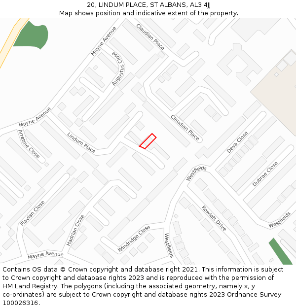 20, LINDUM PLACE, ST ALBANS, AL3 4JJ: Location map and indicative extent of plot