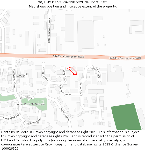 20, LING DRIVE, GAINSBOROUGH, DN21 1GT: Location map and indicative extent of plot