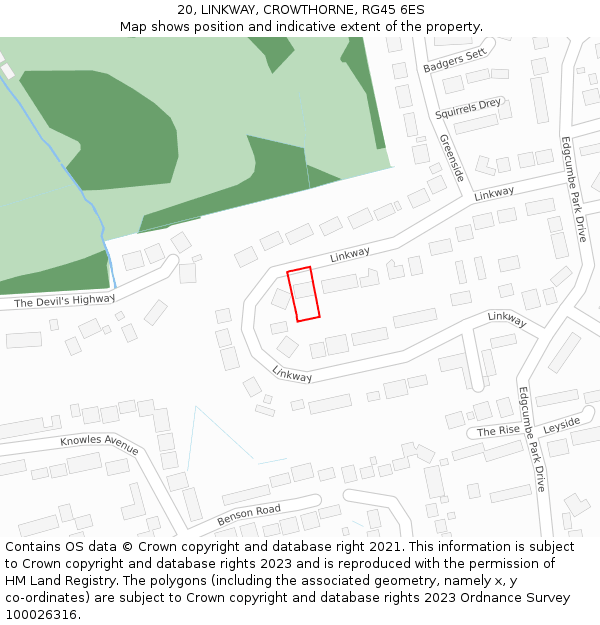 20, LINKWAY, CROWTHORNE, RG45 6ES: Location map and indicative extent of plot