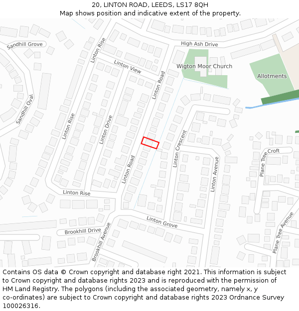20, LINTON ROAD, LEEDS, LS17 8QH: Location map and indicative extent of plot