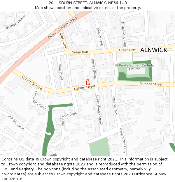 20, LISBURN STREET, ALNWICK, NE66 1UR: Location map and indicative extent of plot