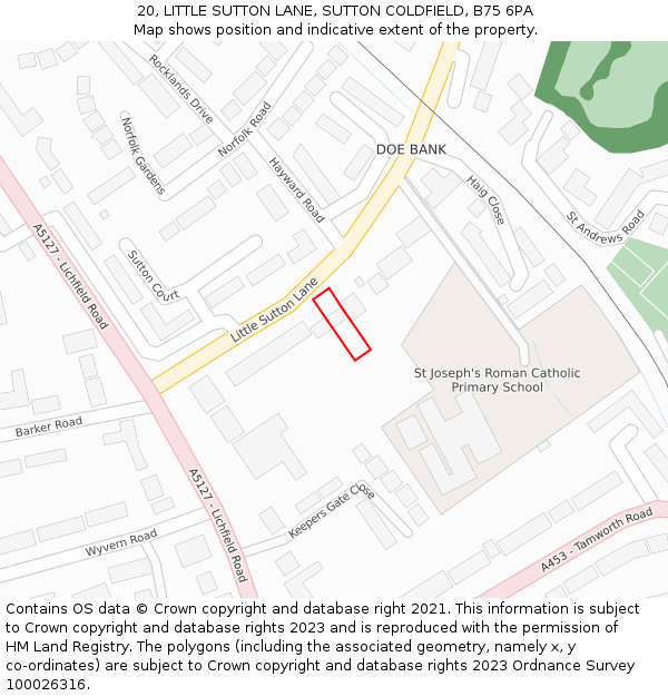 20, LITTLE SUTTON LANE, SUTTON COLDFIELD, B75 6PA: Location map and indicative extent of plot