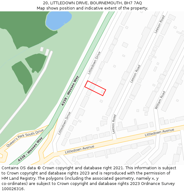 20, LITTLEDOWN DRIVE, BOURNEMOUTH, BH7 7AQ: Location map and indicative extent of plot