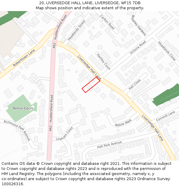 20, LIVERSEDGE HALL LANE, LIVERSEDGE, WF15 7DB: Location map and indicative extent of plot