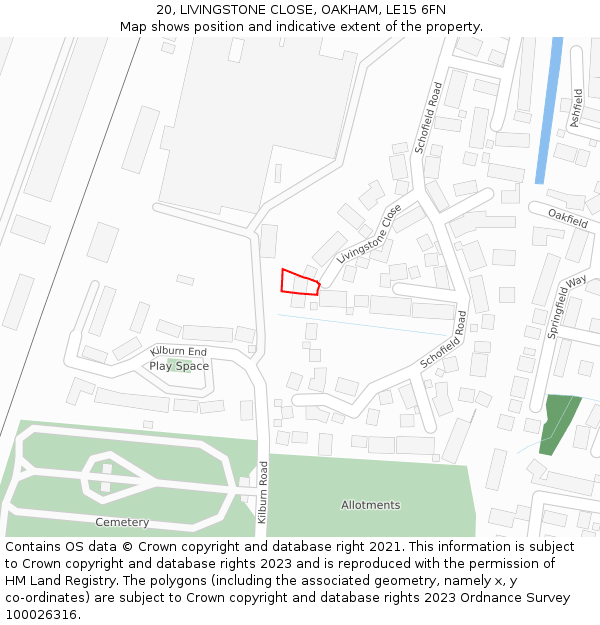 20, LIVINGSTONE CLOSE, OAKHAM, LE15 6FN: Location map and indicative extent of plot