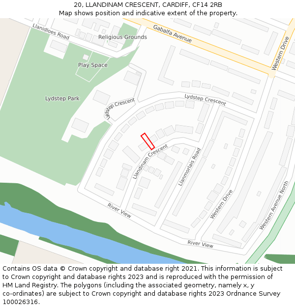 20, LLANDINAM CRESCENT, CARDIFF, CF14 2RB: Location map and indicative extent of plot
