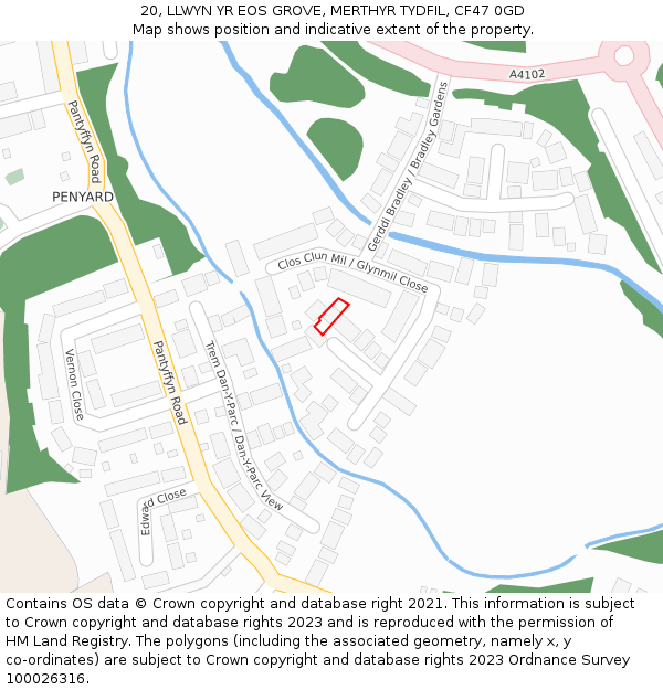 20, LLWYN YR EOS GROVE, MERTHYR TYDFIL, CF47 0GD: Location map and indicative extent of plot