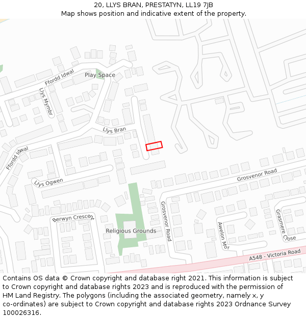20, LLYS BRAN, PRESTATYN, LL19 7JB: Location map and indicative extent of plot