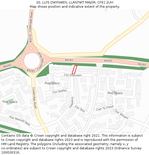 20, LLYS DWYNWEN, LLANTWIT MAJOR, CF61 2UH: Location map and indicative extent of plot