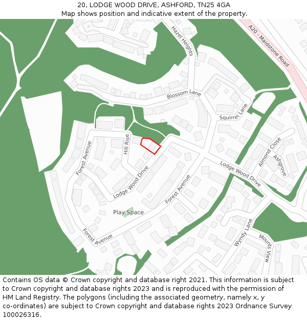 20, LODGE WOOD DRIVE, ASHFORD, TN25 4GA: Location map and indicative extent of plot
