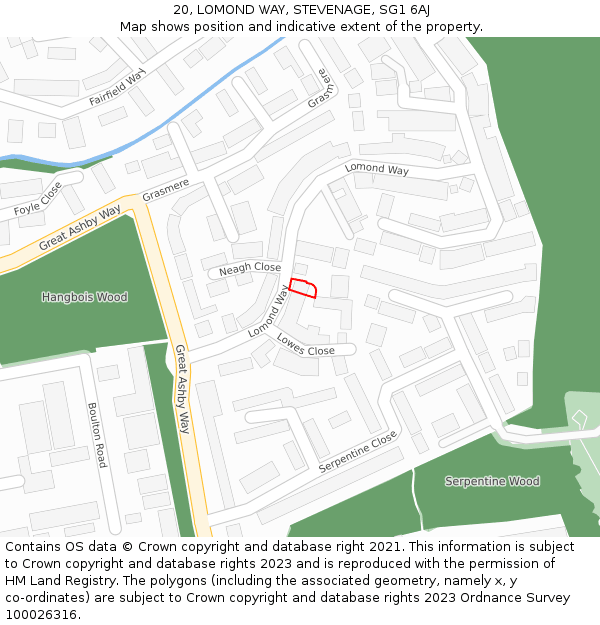 20, LOMOND WAY, STEVENAGE, SG1 6AJ: Location map and indicative extent of plot