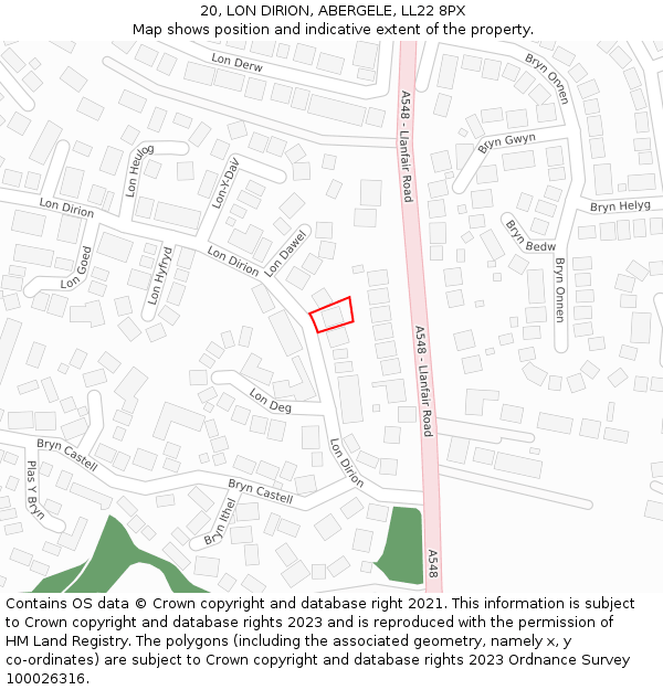 20, LON DIRION, ABERGELE, LL22 8PX: Location map and indicative extent of plot