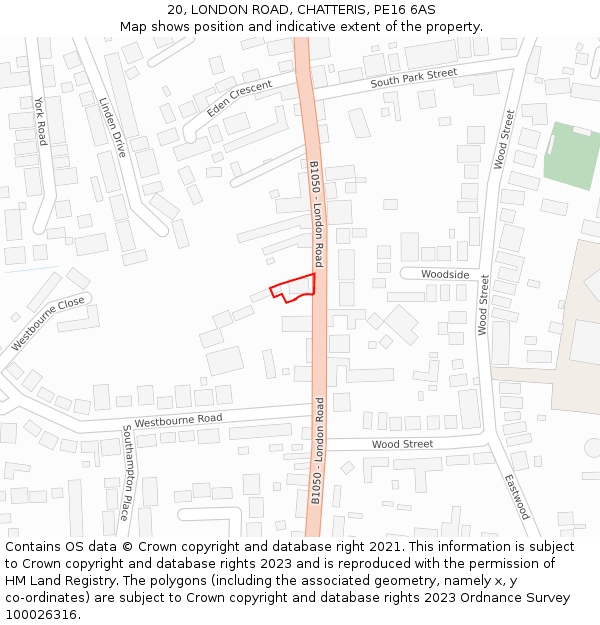 20, LONDON ROAD, CHATTERIS, PE16 6AS: Location map and indicative extent of plot