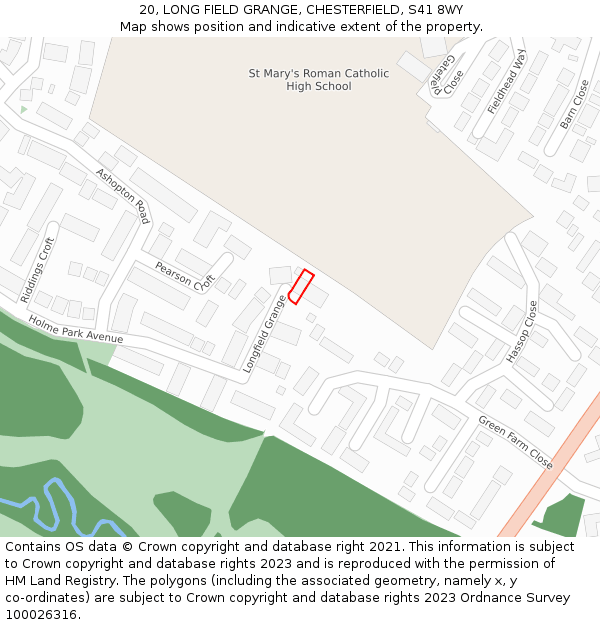 20, LONG FIELD GRANGE, CHESTERFIELD, S41 8WY: Location map and indicative extent of plot