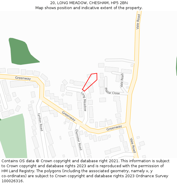 20, LONG MEADOW, CHESHAM, HP5 2BN: Location map and indicative extent of plot