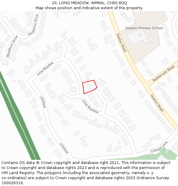 20, LONG MEADOW, WIRRAL, CH60 8QQ: Location map and indicative extent of plot