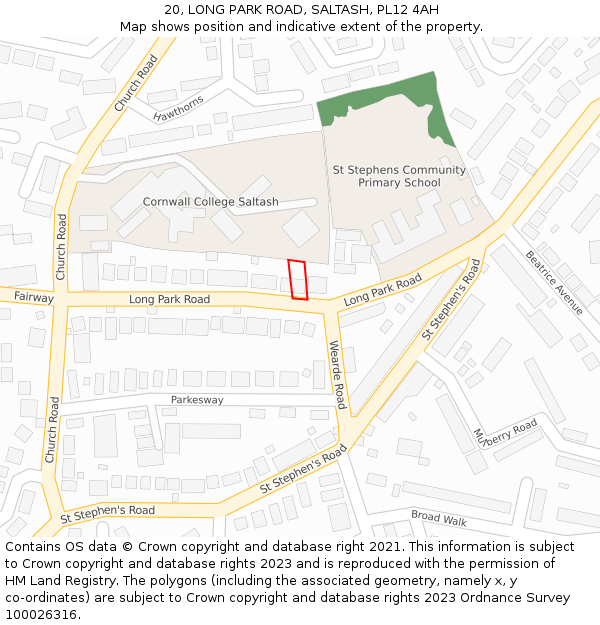 20, LONG PARK ROAD, SALTASH, PL12 4AH: Location map and indicative extent of plot