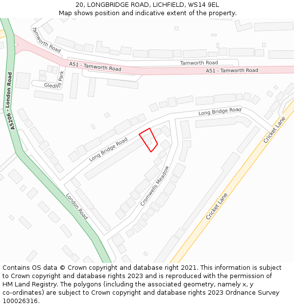 20, LONGBRIDGE ROAD, LICHFIELD, WS14 9EL: Location map and indicative extent of plot