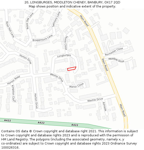 20, LONGBURGES, MIDDLETON CHENEY, BANBURY, OX17 2QD: Location map and indicative extent of plot